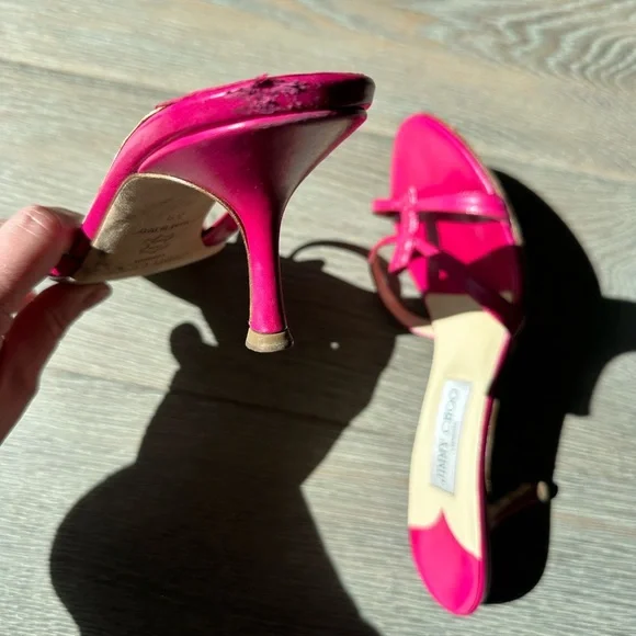 Jimmy Choo Pink Leather Slides - Picture 7 of 11